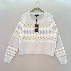 Frye NWT women's Fair Isle light blue cardigan long sleeve round neck sweater XL
